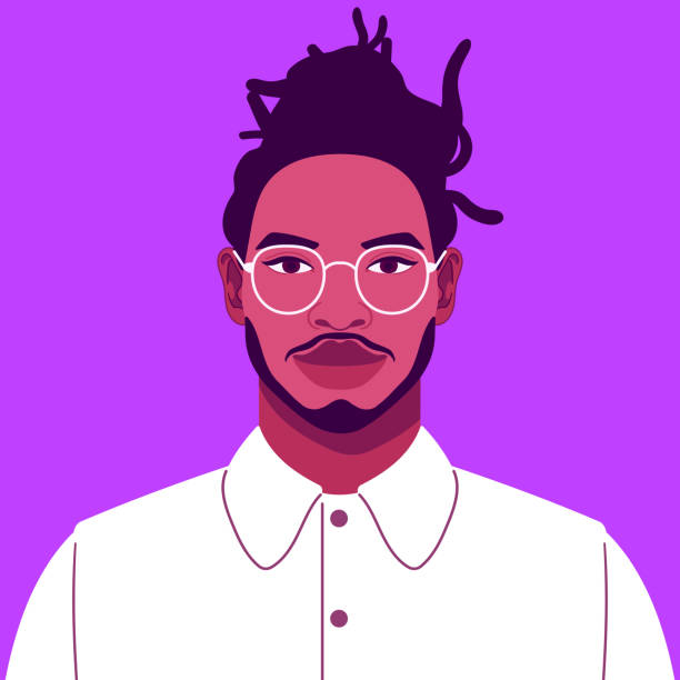 Confident young man in business attire with glasses. Happy African student smiling. Social network profile avatar. Contemporary flat design.